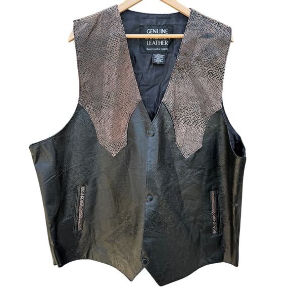 Navarre Leather Company Genuine Lambskin Black Tan Men's Leather Vest Size 3XL - Picture 1 of 7